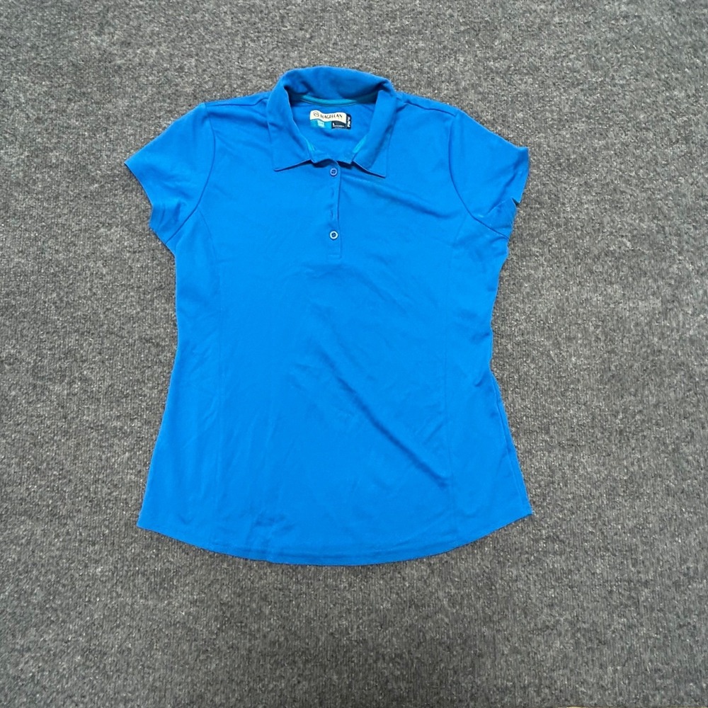 Magellan Polo Womens Size L Blue Fish Gear MagWick Short Sleeve Athletic Shirt